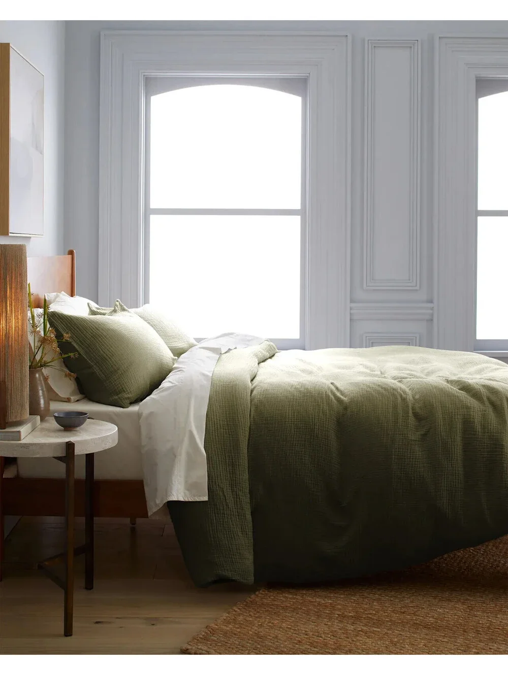 Quince Organic Airy Gauze Duvet Cover Set King Olive 100% Cotton NEW